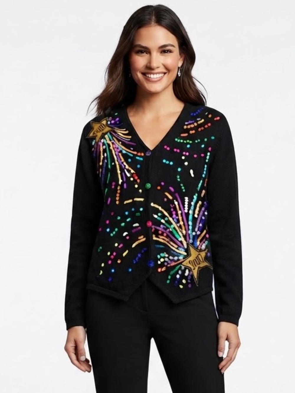 Y2K VINTAGE FREDERICK’S OF HOLLYWOOD NEW YEARS EVE Cardigan Firework Embroidery